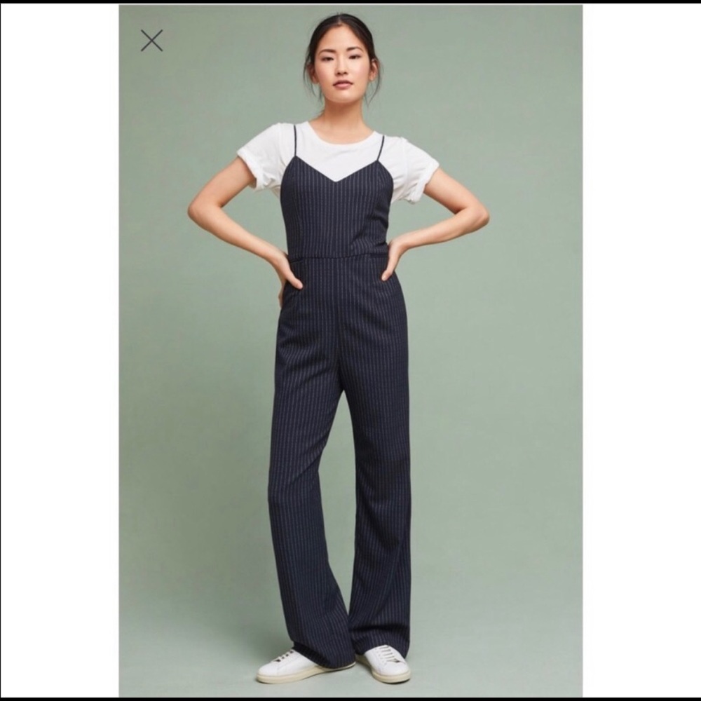 Anthropologie navy pinstripe jumpsuit size 6